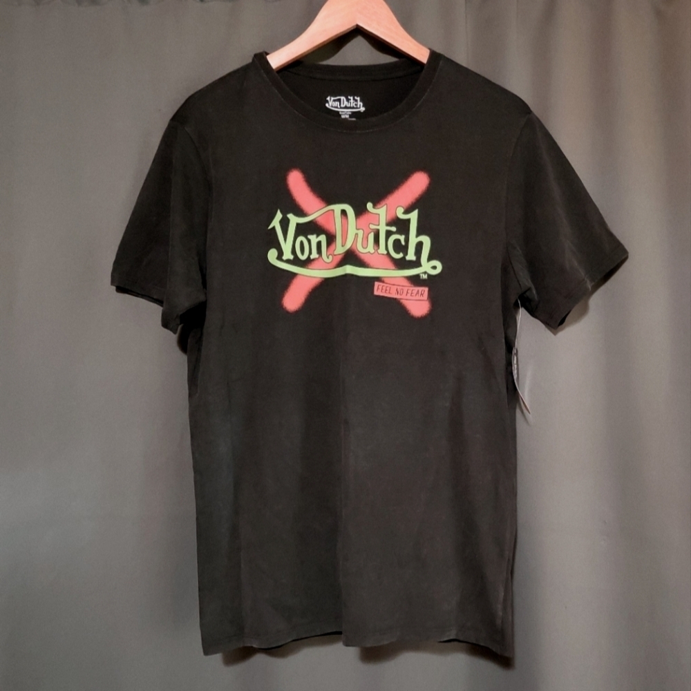Von Dutch Black Graphic Metal Y2K Style Skull T-Shirt Size Medium NWT